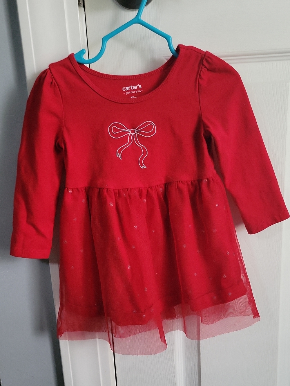 Carter's Bright Red Long Sleeve Tulle Holiday Bow Dress
